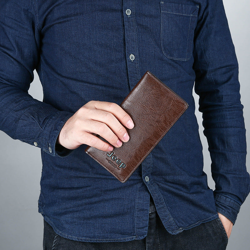 Men's Long Blue Simple Korean Style Multiple Slots Soft Men's Wallets