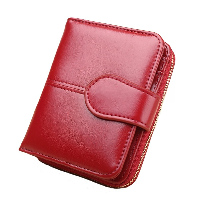 Women's Short Zipper Oil Wax Leather Coin Purses