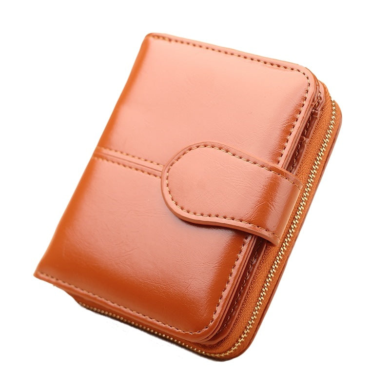Women's Short Zipper Oil Wax Leather Coin Purses