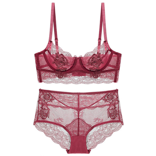 French Style Sexy Lace Mesh Thin Adjustable Accessory Breast Lingerie Sets
