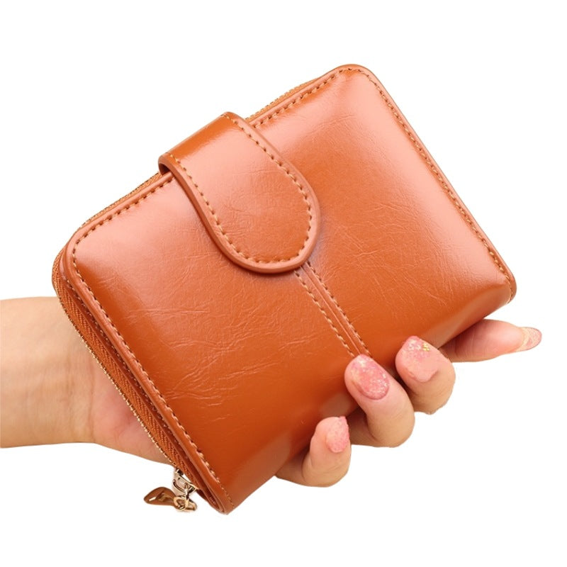 Women's Short Zipper Oil Wax Leather Coin Purses