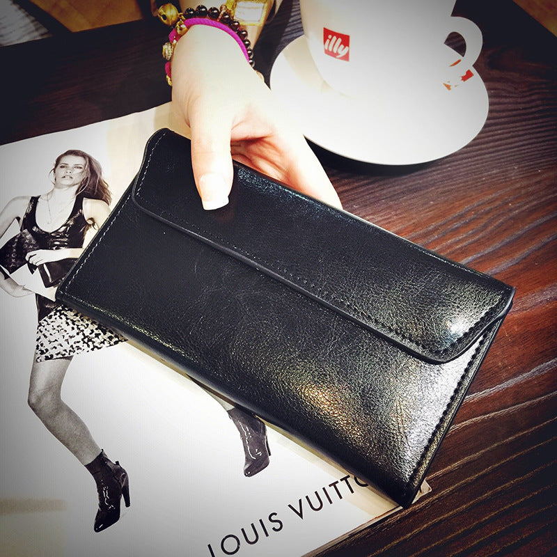 Women's Long Leather Simple Business Cowhide Thin Ladies Wallet