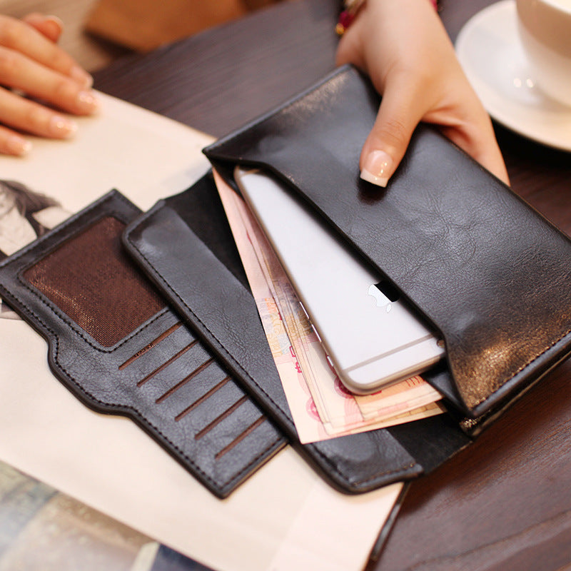 Women's Long Leather Simple Business Cowhide Thin Ladies Wallet