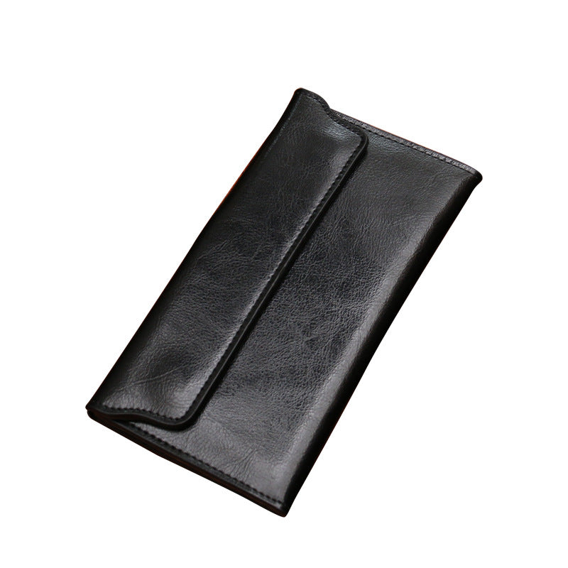 Women's Long Leather Simple Business Cowhide Thin Ladies Wallet
