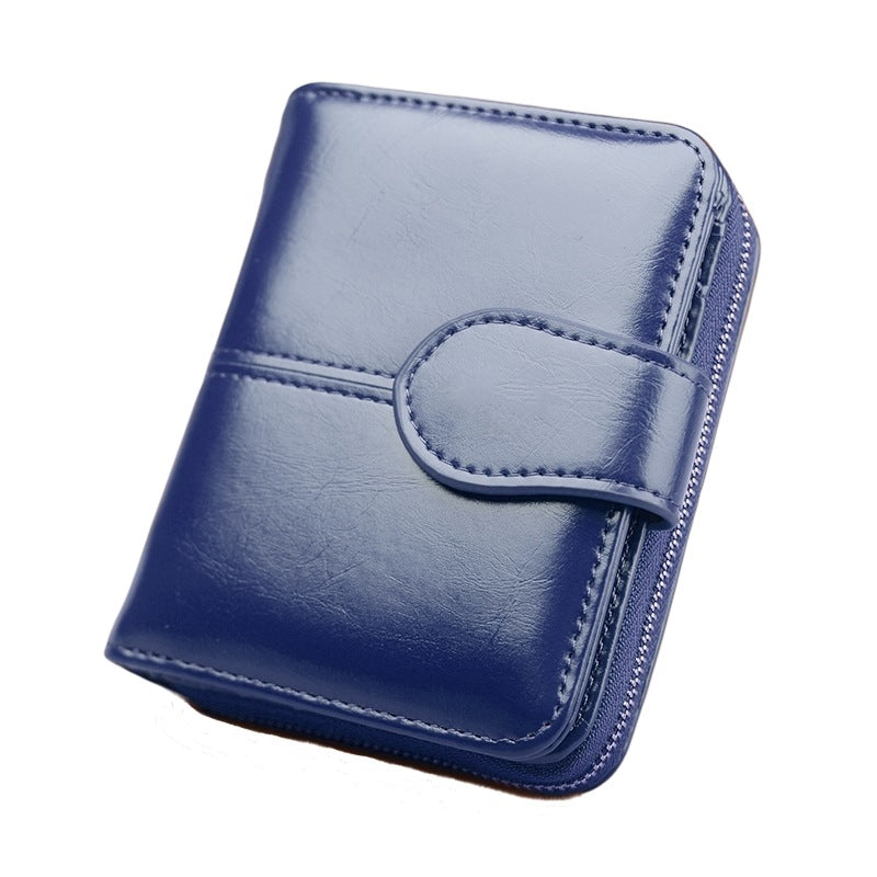 Women's Short Zipper Oil Wax Leather Coin Purses