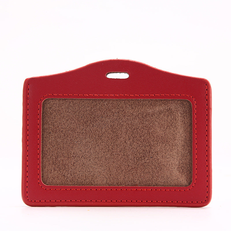 Leather Badge Cover Lanyard Work Permit Card Holder