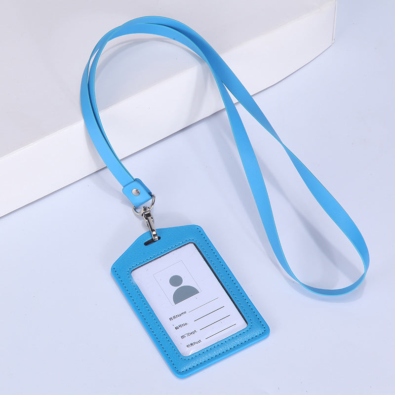 Leather Badge Cover Lanyard Work Permit Card Holder