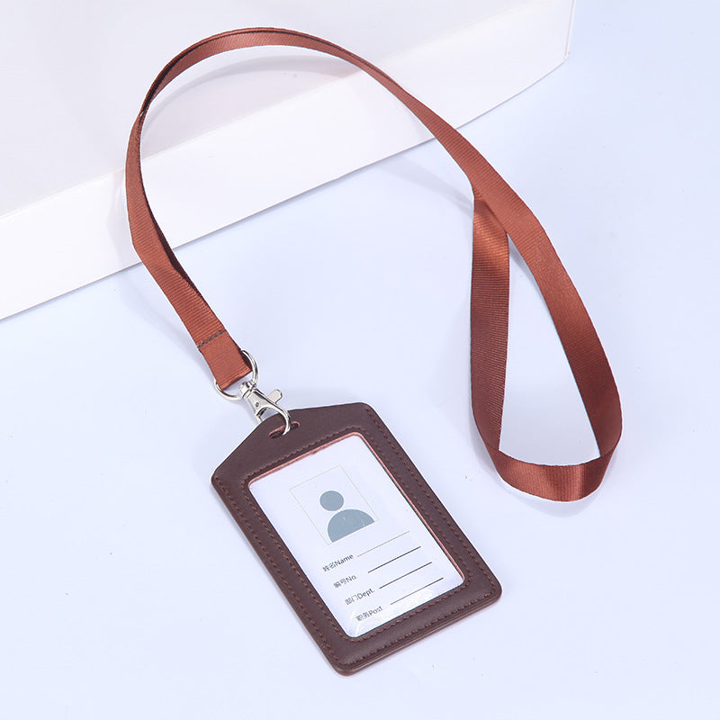 Leather Badge Cover Lanyard Work Permit Card Holder