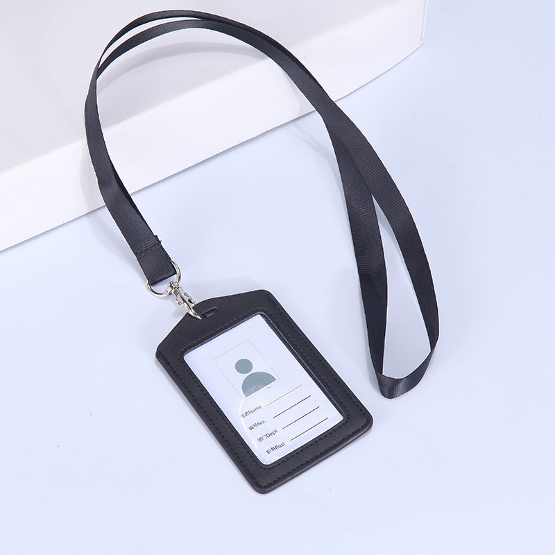 Leather Badge Cover Lanyard Work Permit Card Holder