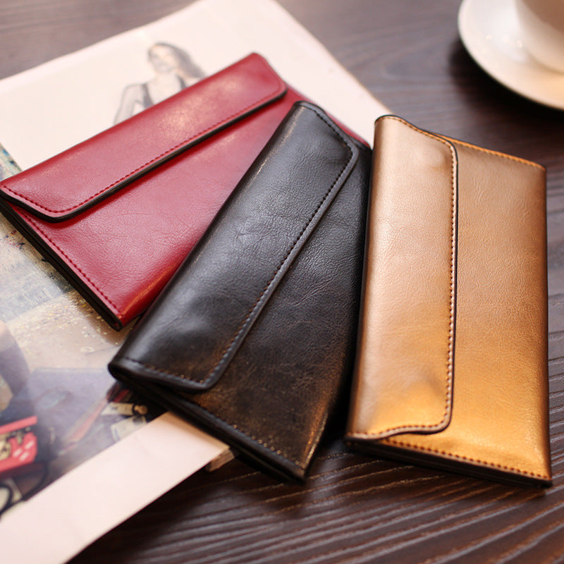 Women's Long Leather Simple Business Cowhide Thin Ladies Wallet