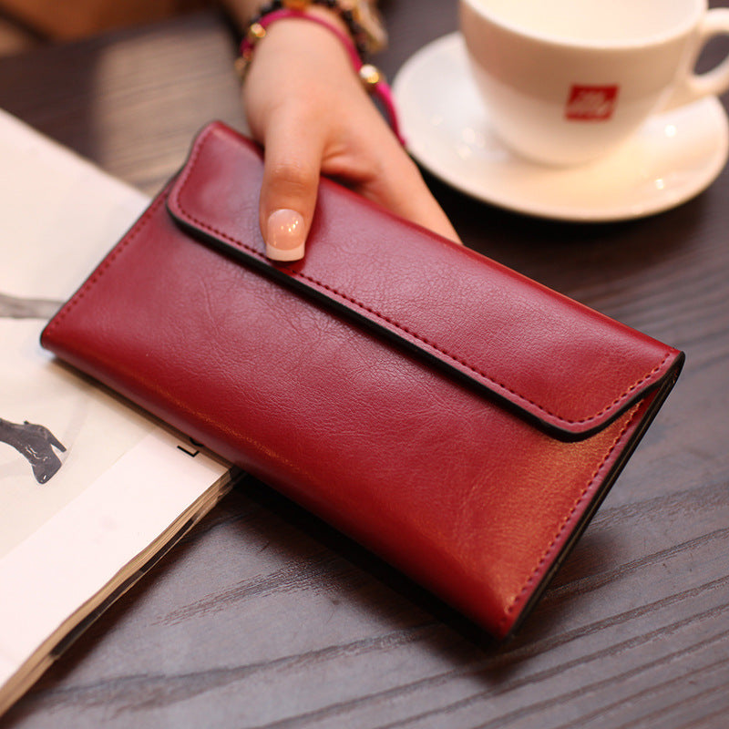 Women's Long Leather Simple Business Cowhide Thin Ladies Wallet