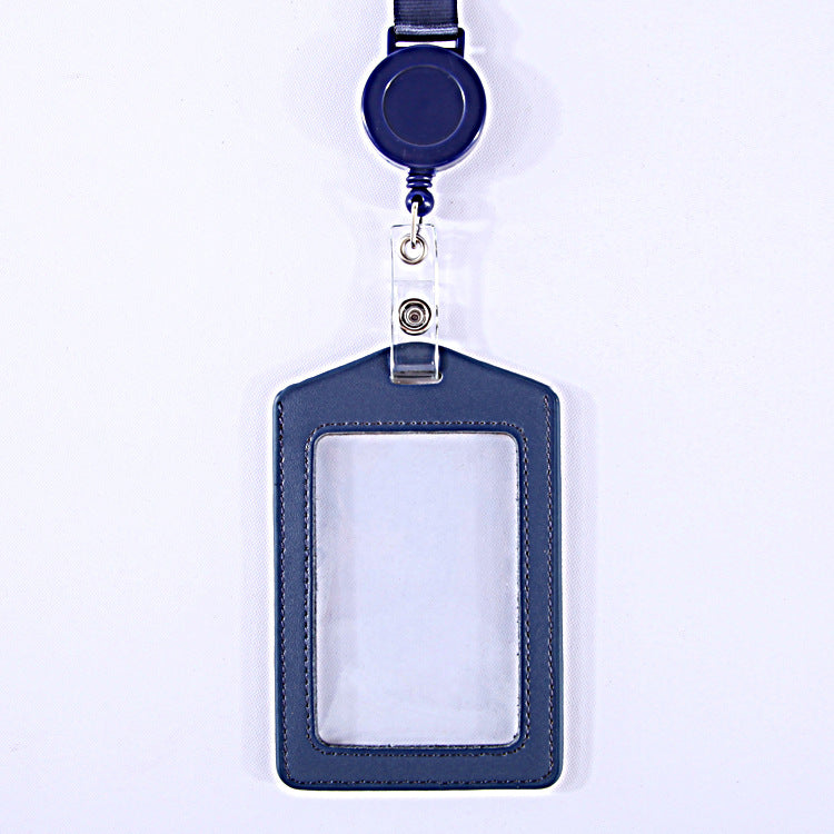 Leather Sleeve Double-sided Transparent Work Telescopic Card Holder