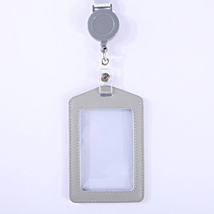 Leather Sleeve Double-sided Transparent Work Telescopic Card Holder