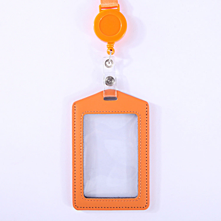 Leather Sleeve Double-sided Transparent Work Telescopic Card Holder