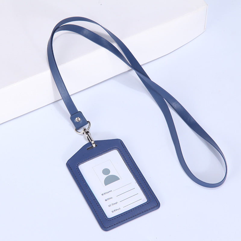 Leather Badge Cover Lanyard Work Permit Card Holder