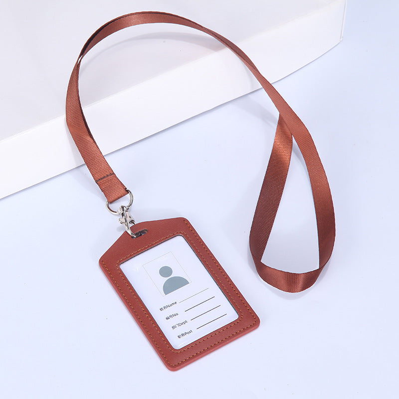 Leather Badge Cover Lanyard Work Permit Card Holder
