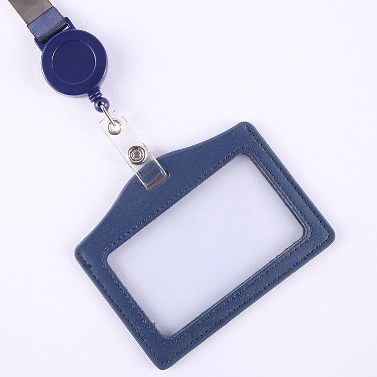 Leather Sleeve Double-sided Transparent Work Telescopic Card Holder