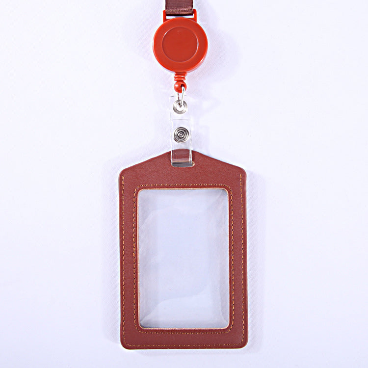 Leather Sleeve Double-sided Transparent Work Telescopic Card Holder