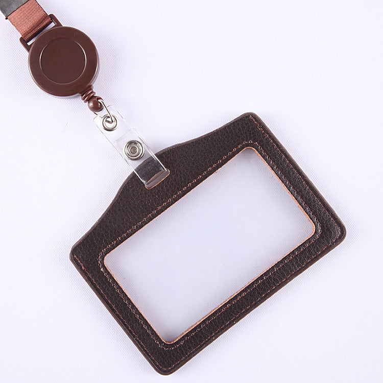 Leather Sleeve Double-sided Transparent Work Telescopic Card Holder