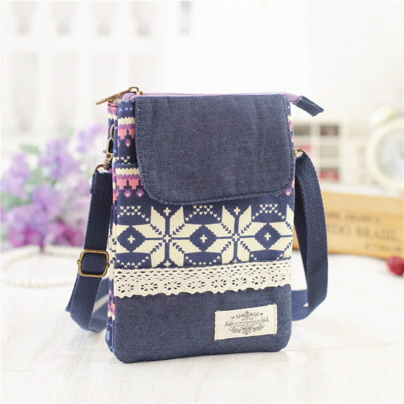 Women's Pastoral Leaves Large Screen Fabric Phone Bags