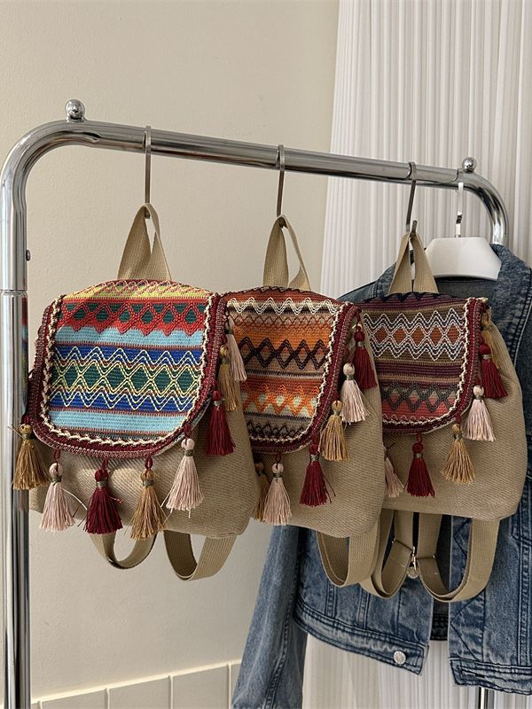 Women's Ethnic Style Large Capacity Tassel Female Backpacks