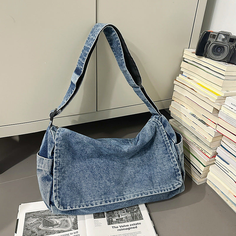 Women's Style Washed Denim Canvas Large Capacity Artistic Women's Messenger Bag