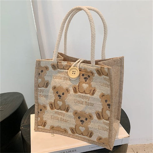Women's Bear Linen Outing Style Fashion Shoulder Bags