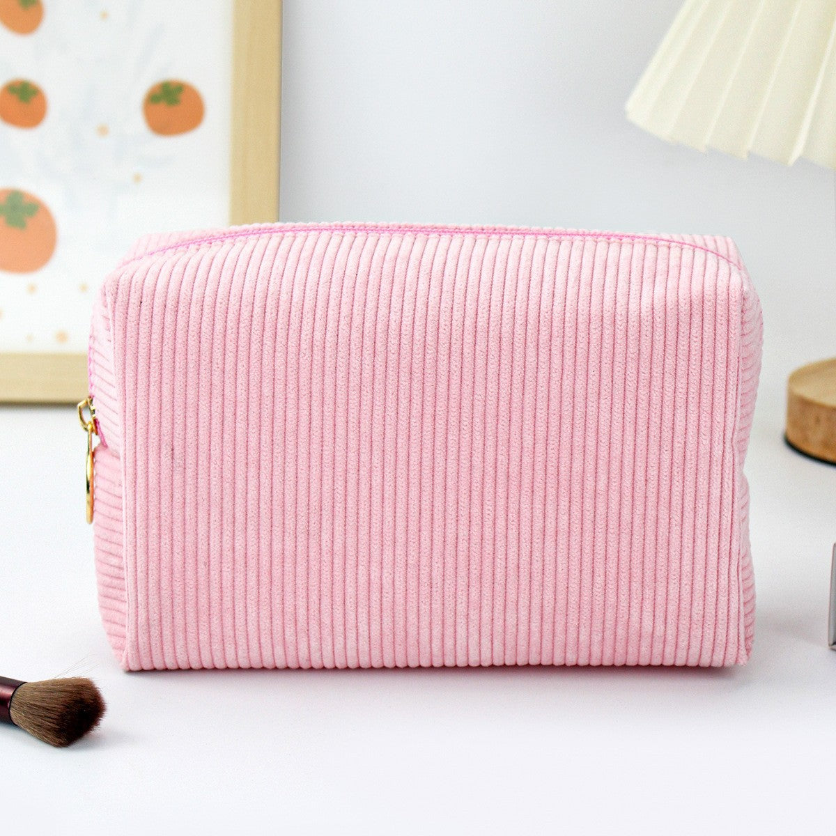 Fashion Corduroy Large Capacity Portable Wash Storage Solid Bags