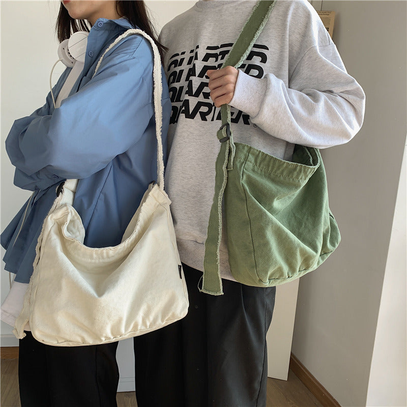 Washed Canvas Raw Edge Distressed Literary Class Idle Style Simple Bags