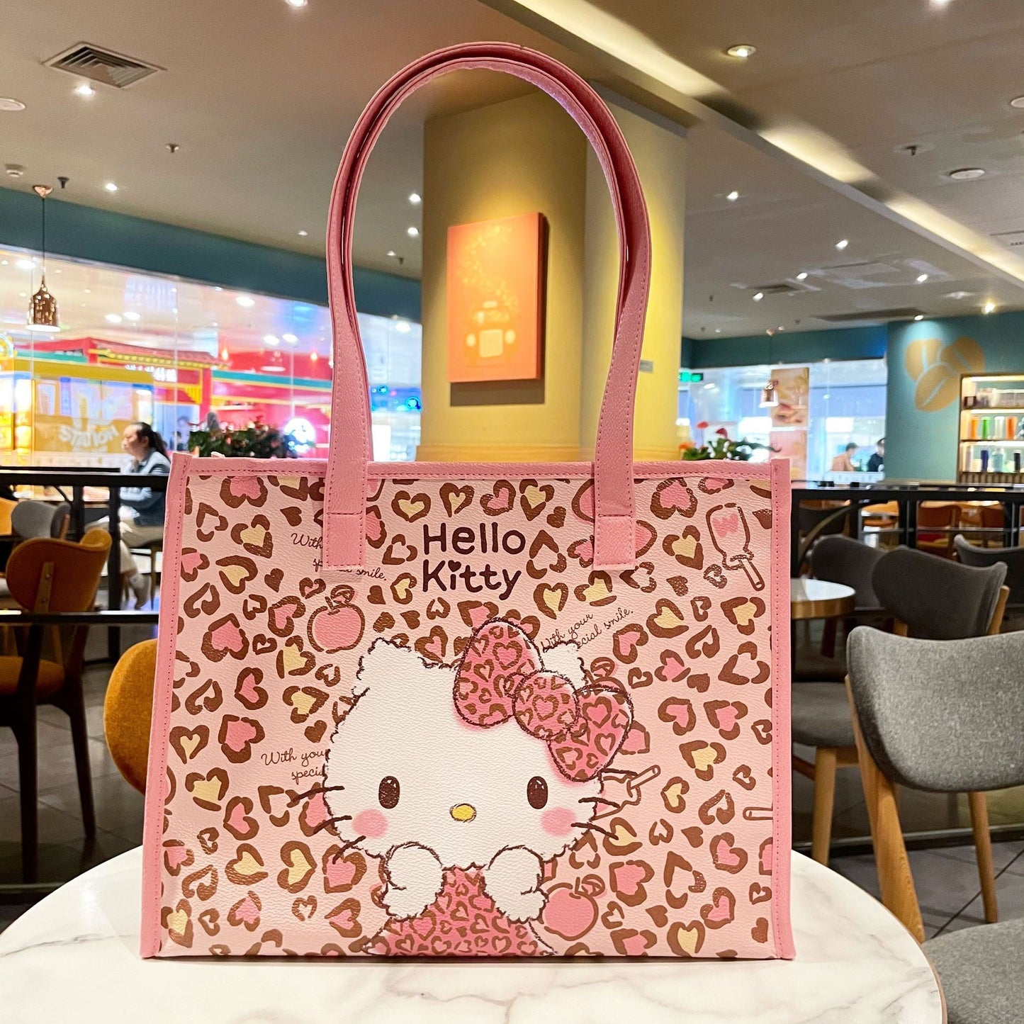 Fog Flower Cat Pink Heart Flowers Print Large Capacity Commuter Handbags