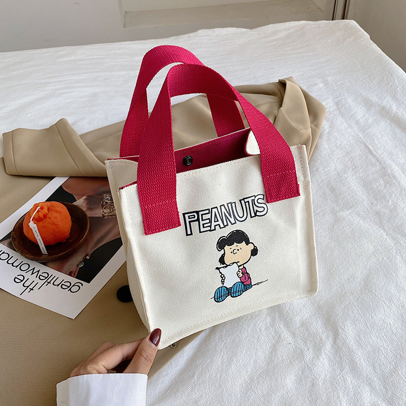 Women's Cartoon Hand-held Large Capacity Shopping Lunch Handbags