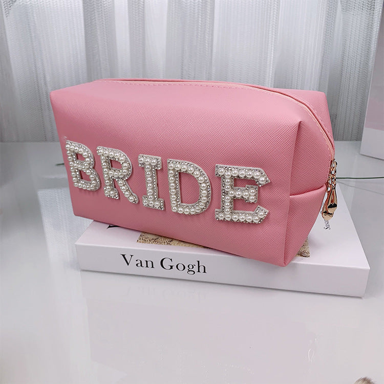Pearl Lettered Make-up Clutch Octagonal Portable Makeup Bag