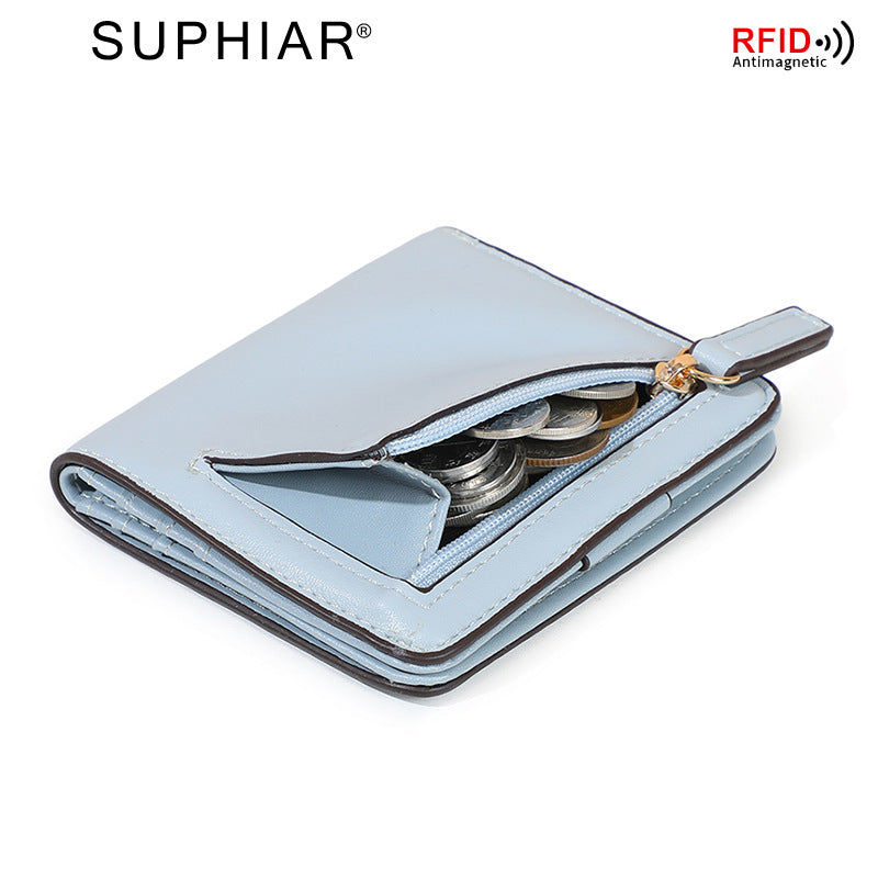 New Women's Simple Zipper Two-fold Short Coin Purses