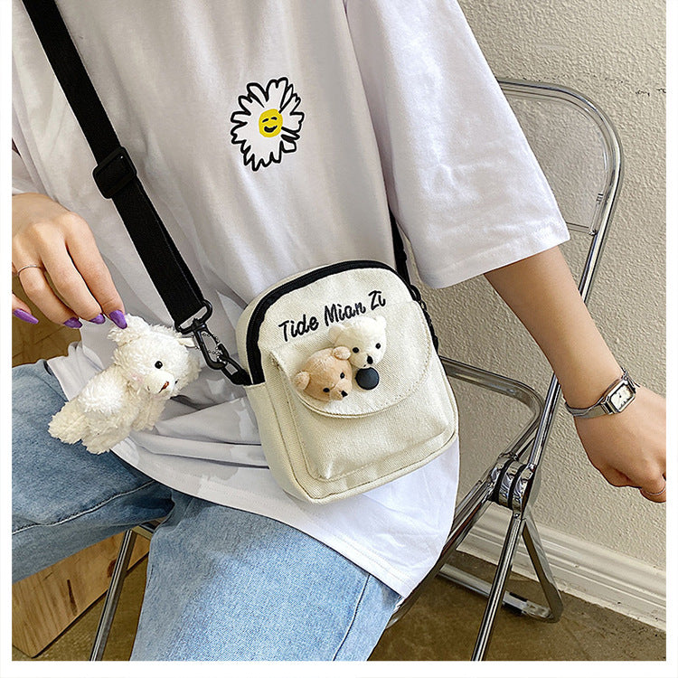 Women's Cartoon Cute Letters Canvas Summer Mobile Women's Shoulder Bag