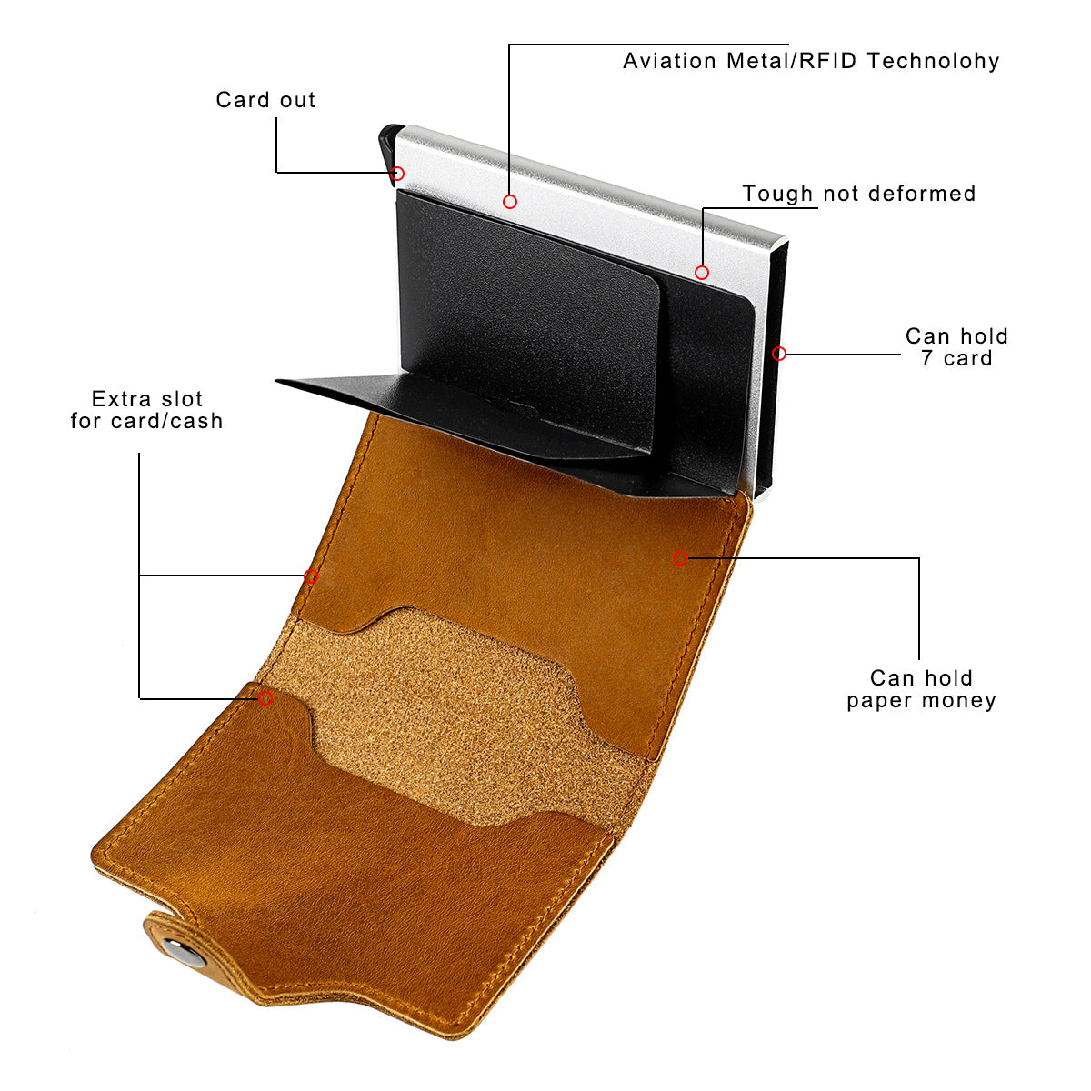 Retro Crazy Horse Leather Automatic Aluminum Card Holder