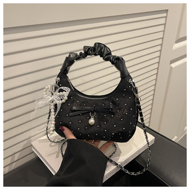 Women's Diamond Bow Western Style Chain Pleated Handbags
