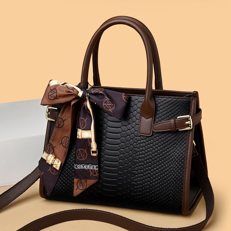 Women's Leather Snakeskin Pattern Contrast Color Female Handbags