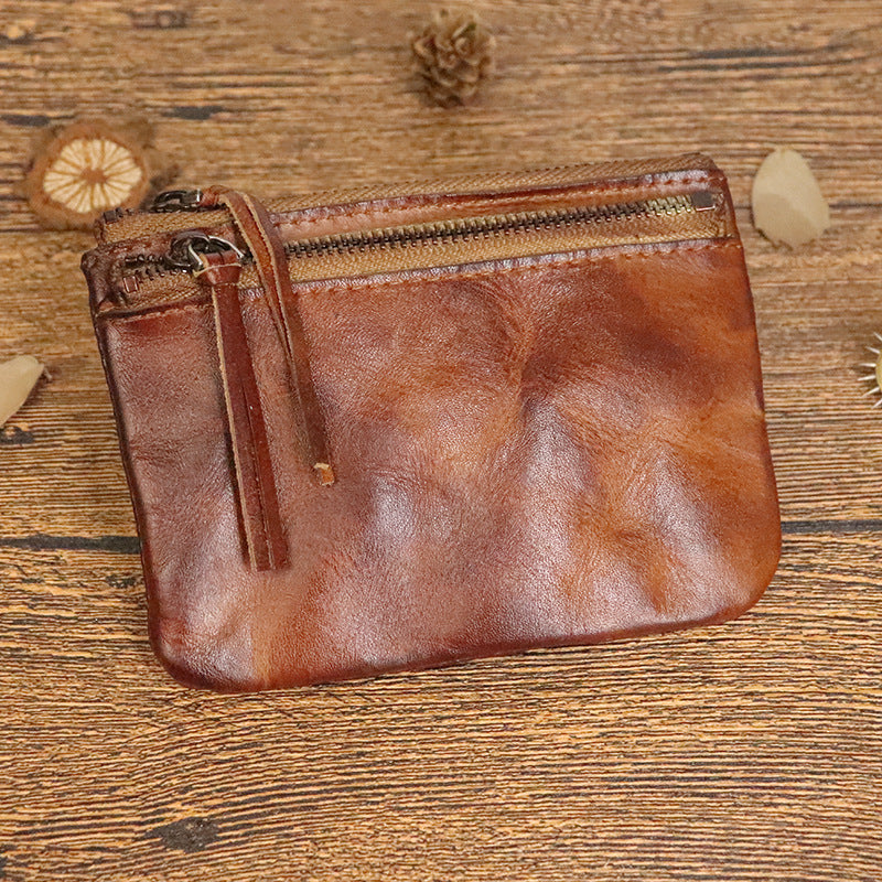 Women's First Layer Cowhide Retro Distressed Hand-rub Coin Purses