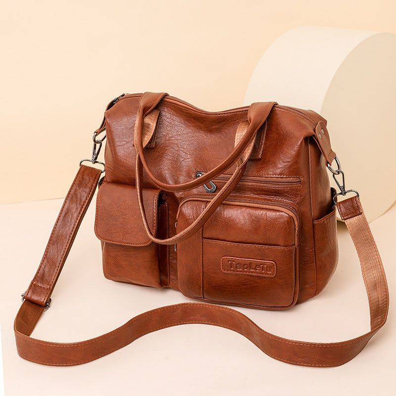 Portable Business Lychee Pattern Retro Large Women's Messenger Bag