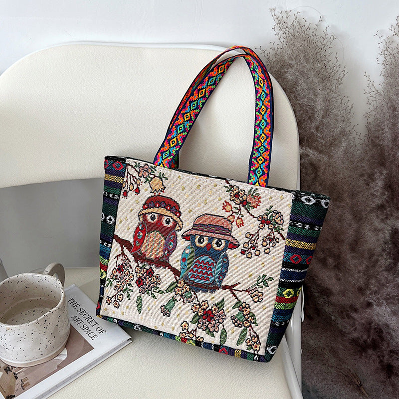 Women's Ethnic Style Embroidered Artistic Retro Large Capacity Linen Handbags