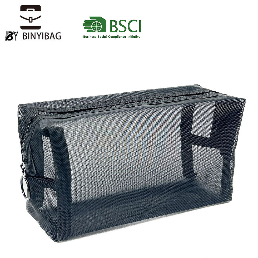 Flocking Pink Mesh Heart Portable Wash Cosmetic Bags