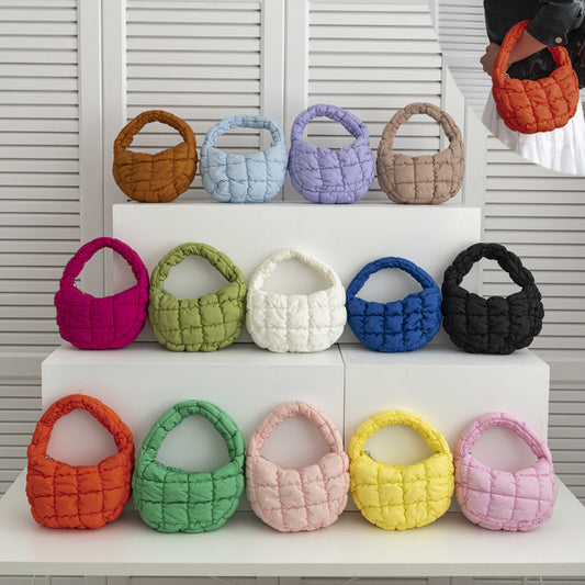 Women's Hand Plaid Bubble Down Cotton Filled Handbags