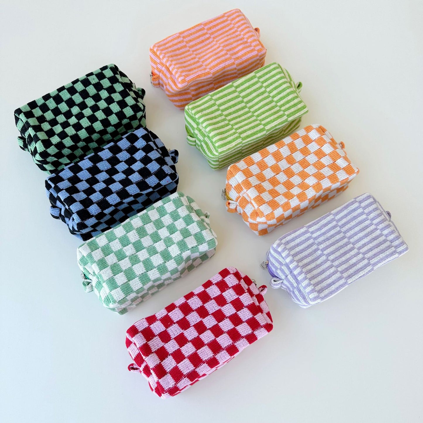 Large Capacity Chessboard Plaid Stripes Color Matching Cosmetic Bags