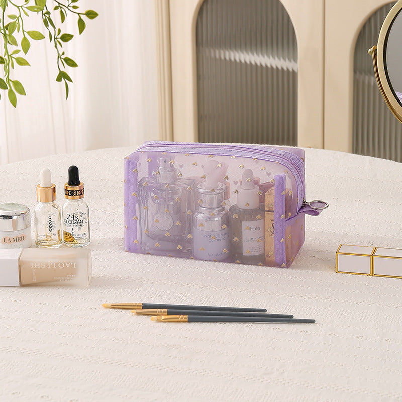 Flocking Mesh Love Portable Visual Storage Bags