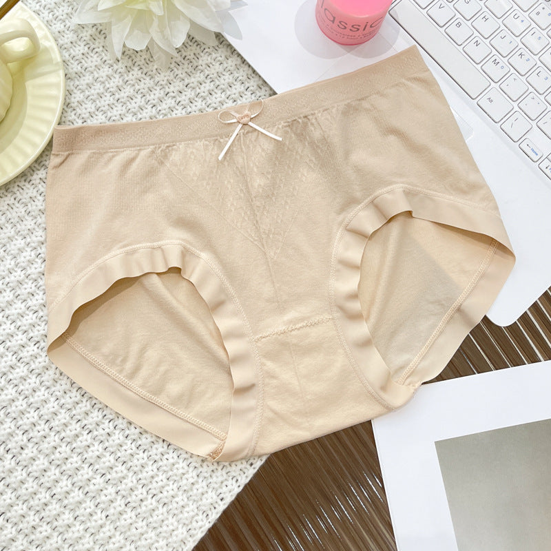 Women's Ice Silk Thin Underwear Nude Feel Breathable Bow Antibacterial Panties
