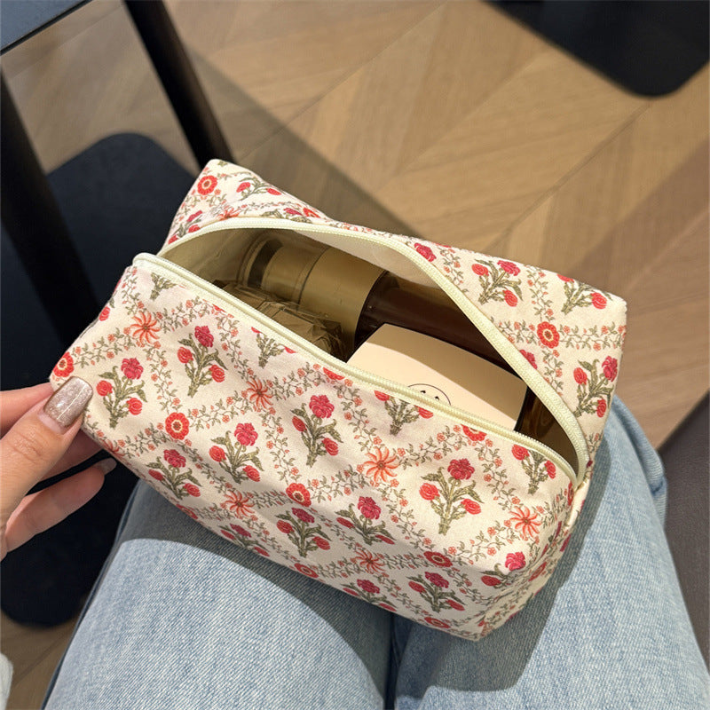 Flower Printing Pillow Floral Pencil Good-looking Large Capacity Makeup Bag