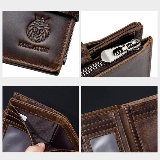 Men's First Layer Cowhide Swiping Leather Vintage Men's Wallets