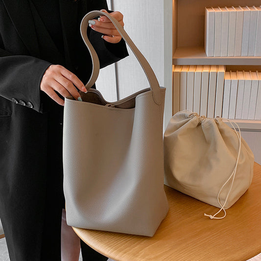 Women's Litchi Pattern Texture Soft Leather Commuter Shoulder Bags