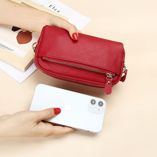 Women's Layer Leather Large Capacity Zipper Mobile Fashion Long Phone Bags