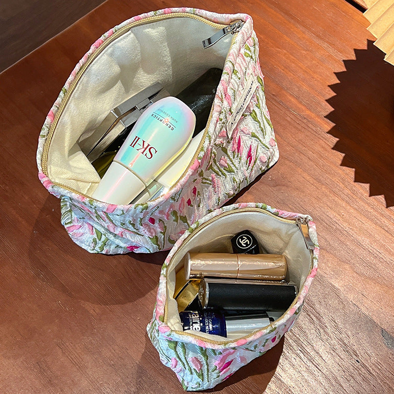 Women's Pink Tulip Large Capacity Skin Care Storage Makeup Bag